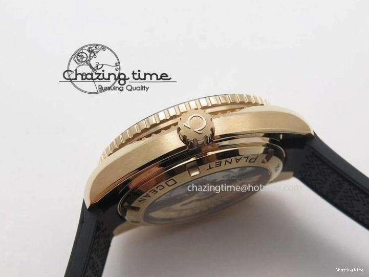 0522 Planet Ocean Professional Rose Gold Liquid Metal V6F 42mm On Black Rubber Strap A Vibrant 8266